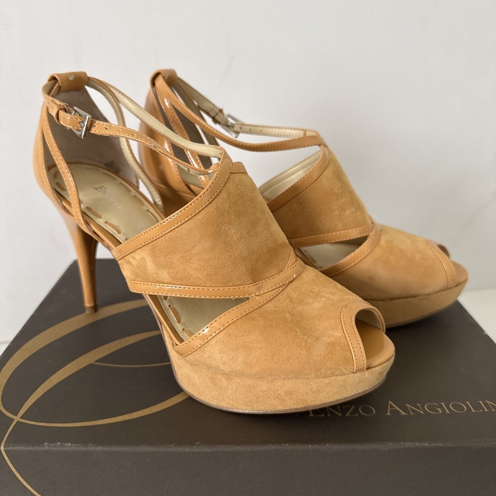 Enzo Angiolini Friedman Suede High Heel Pump Open Peep‎ Toe Size 7.5 Neutral New